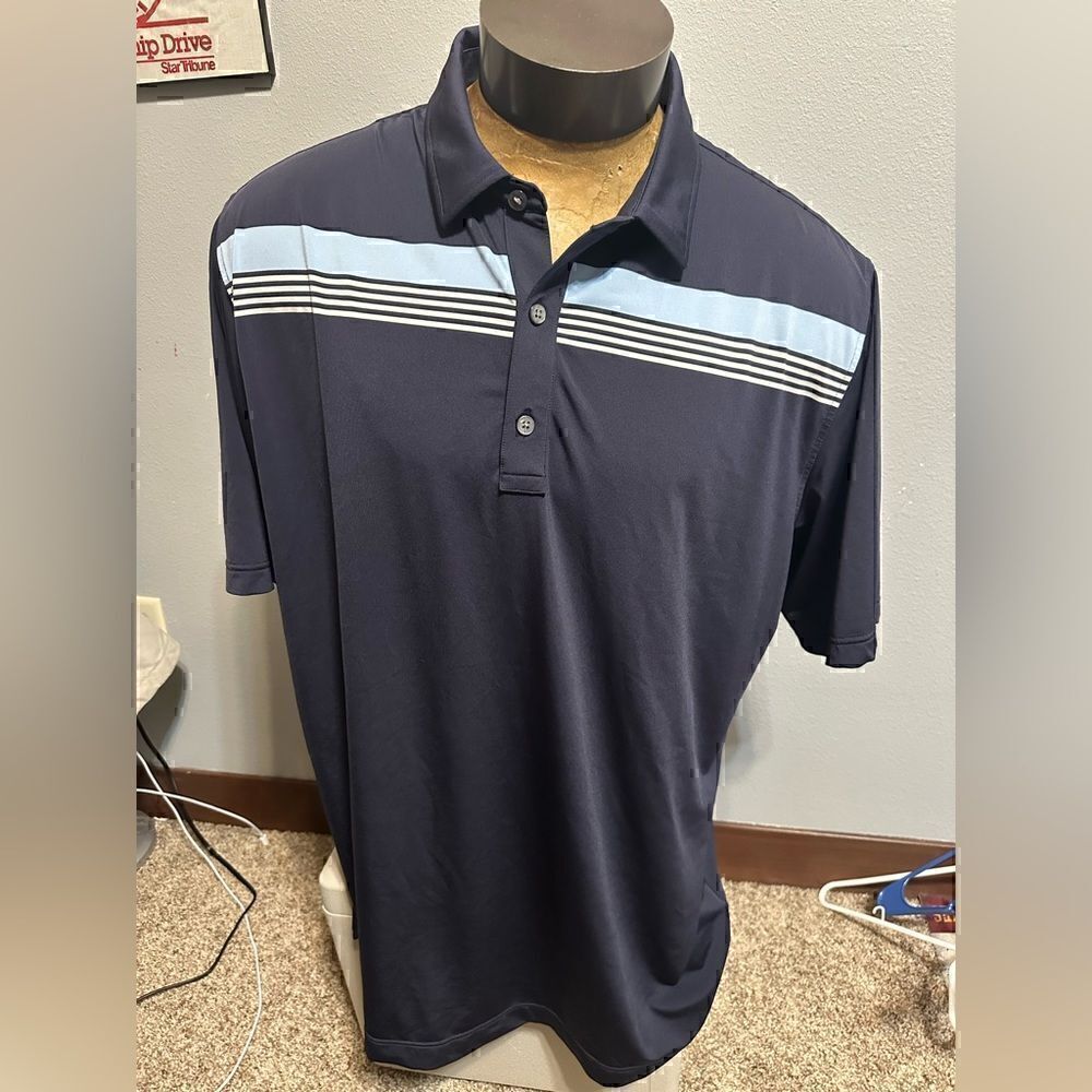 FootJoy Mens XXL Blue Striped Short Sleeve Polo Athletic Fit